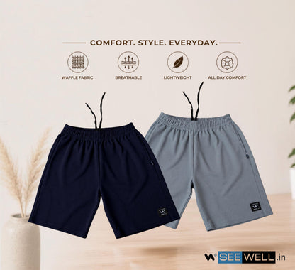 Waffle Shorts Combo – Navy Blue & Sky (2-Pack)