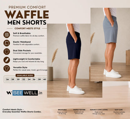 Waffle Shorts Combo – Navy Blue & Sky (2-Pack)