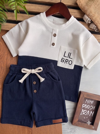 Premium Kids Navy Blue & White Waffle T-Shirt and Shorts Combo