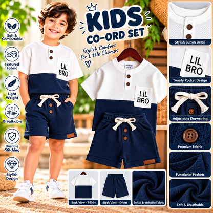 Premium Kids Navy Blue & White Waffle T-Shirt and Shorts Combo