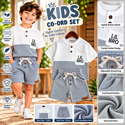 Premium Kids Sky Blue & White Waffle T-Shirt and Shorts Combo
