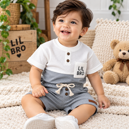 Premium Kids Sky Blue & White Waffle T-Shirt and Shorts Combo