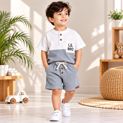Premium Kids Sky Blue & White Waffle T-Shirt and Shorts Combo