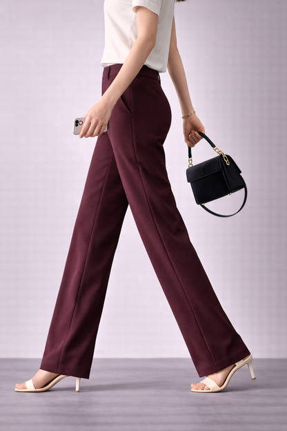 Luxury Wine High-Waist Women’s Office Pants