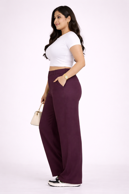 Luxury Wine High-Waist Women’s Office Plus Size Trousers