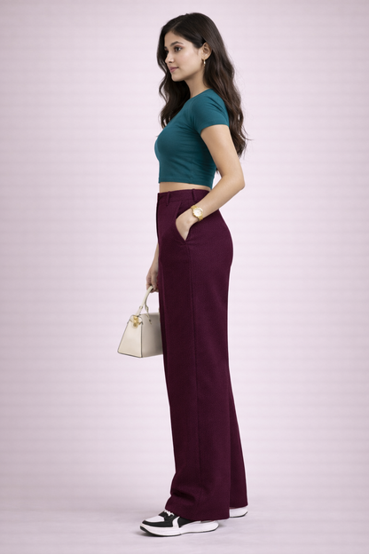 Women’s Luxury Wine High-Waist Stretchable Office Pants