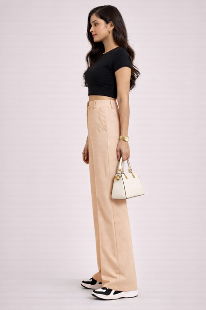 Women’s Ivory Beige High-Waist Stretchable Trousers