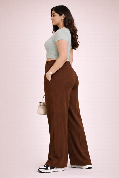 Women’s Premium Stretchable Plus Size Trousers - Coffee Brown