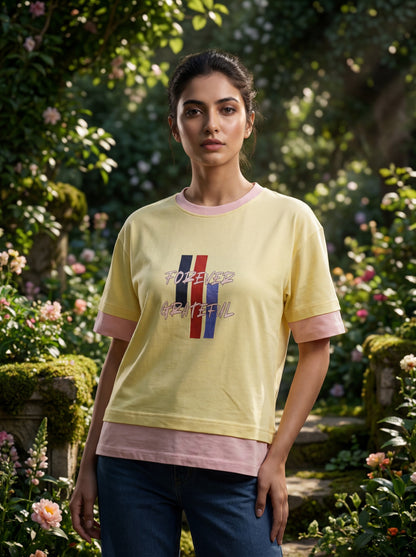 Forever Grateful Premium Crop Top – Butter Yellow & Blush Pink