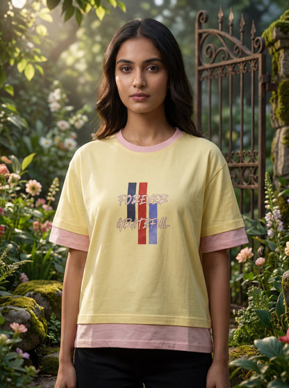Forever Grateful Premium Crop Top – Butter Yellow & Blush Pink