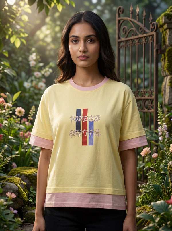 Forever Grateful Premium Crop Top – Butter Yellow & Blush Pink