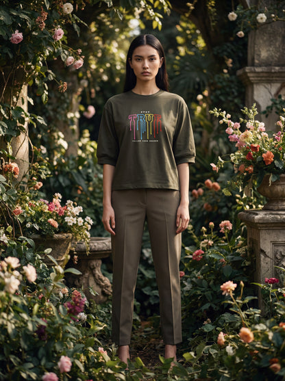 Olive Green “Stay True” Oversized T-Shirt