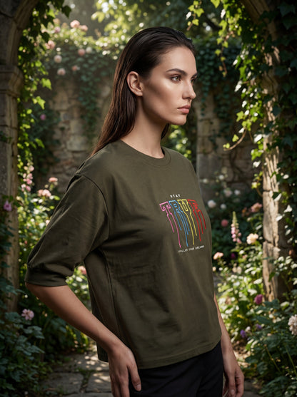 Olive Green “Stay True” Oversized T-Shirt