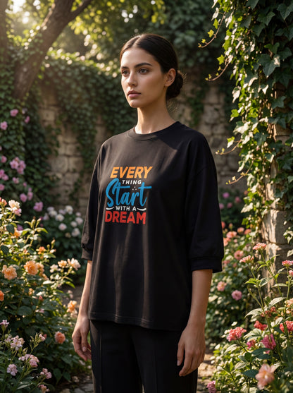 Black Dream Quote Oversized T-Shirt