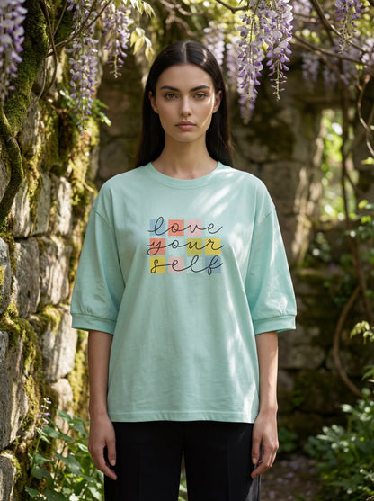 Mint Blue “Love Your Self” Oversized T-Shirt