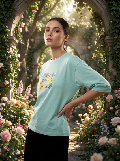 Mint Blue “Love Your Self” Oversized T-Shirt