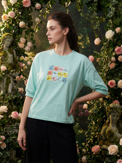Mint Blue “Love Your Self” Oversized T-Shirt