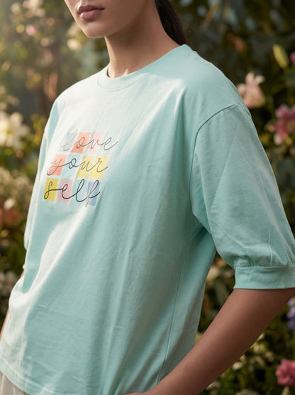 Mint Blue “Love Your Self” Oversized T-Shirt