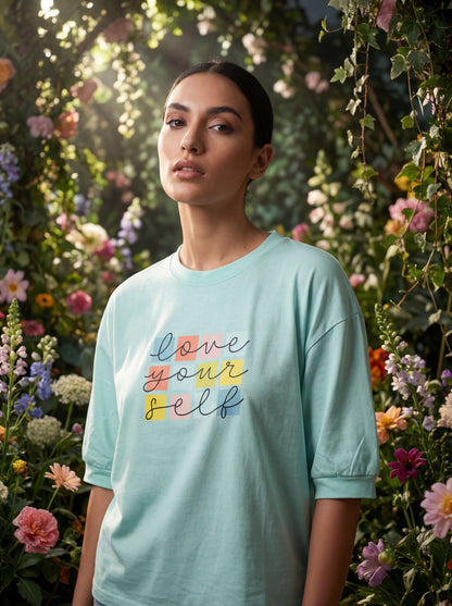 Mint Blue “Love Your Self” Oversized T-Shirt