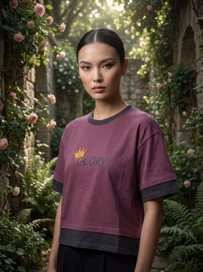 Glory Premium Crop Top – Wine Purple & Charcoal