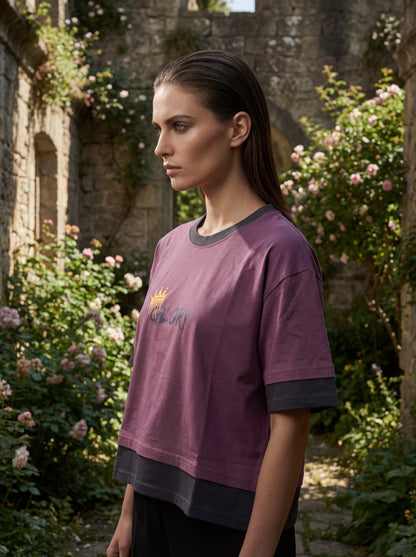 Glory Premium Crop Top – Wine Purple & Charcoal