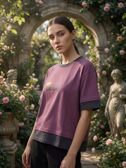 Glory Premium Crop Top – Wine Purple & Charcoal