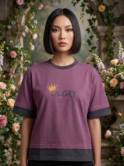 Glory Premium Crop Top – Wine Purple & Charcoal