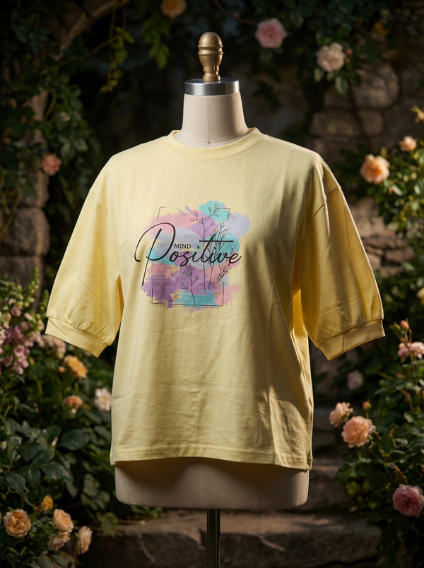 Butter Yellow “Mind Positive” Oversized T-Shirt