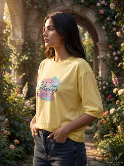 Butter Yellow “Mind Positive” Oversized T-Shirt
