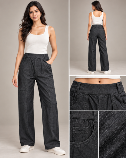 Women’s Premium Charcoal Black Soft Denim Trousers