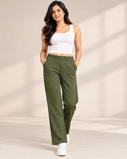 Women’s Dark Olive Green Classic Trousers