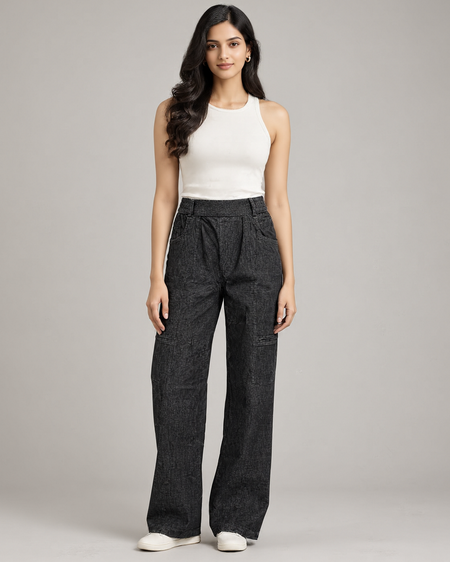 Women’s Premium Charcoal Black Soft Denim Trousers