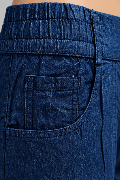 Women’s Premium Relaxed Fit Soft Denim Trousers in Dark Blue