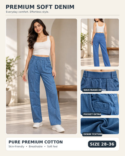 Women’s Premium Relaxed Fit Soft Denim Trousers