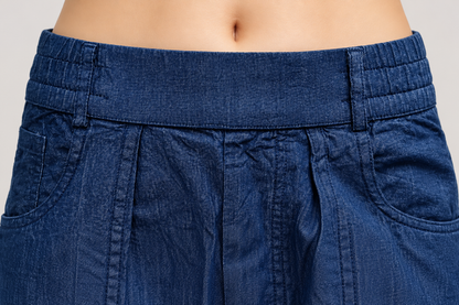 Women’s Premium Relaxed Fit Soft Denim Trousers in Dark Blue